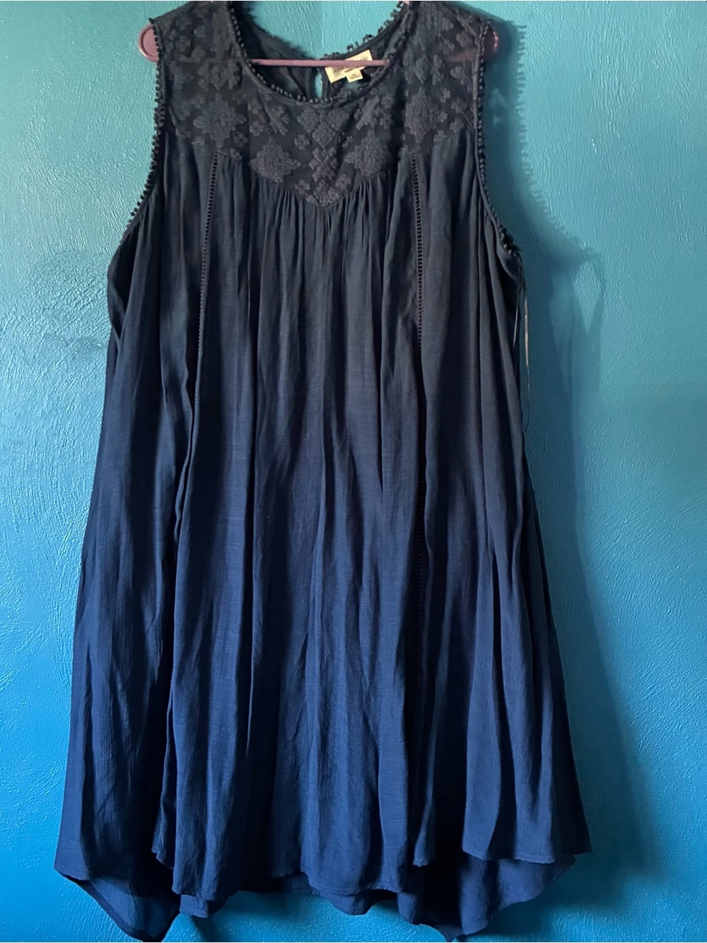JohnPaulRichard Navy Blue Flowy Lace Sleeves Midi Dress
